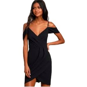 LULU'S Sweetest Love Black Off-the-Shoulder Bodycon Dress Size Small